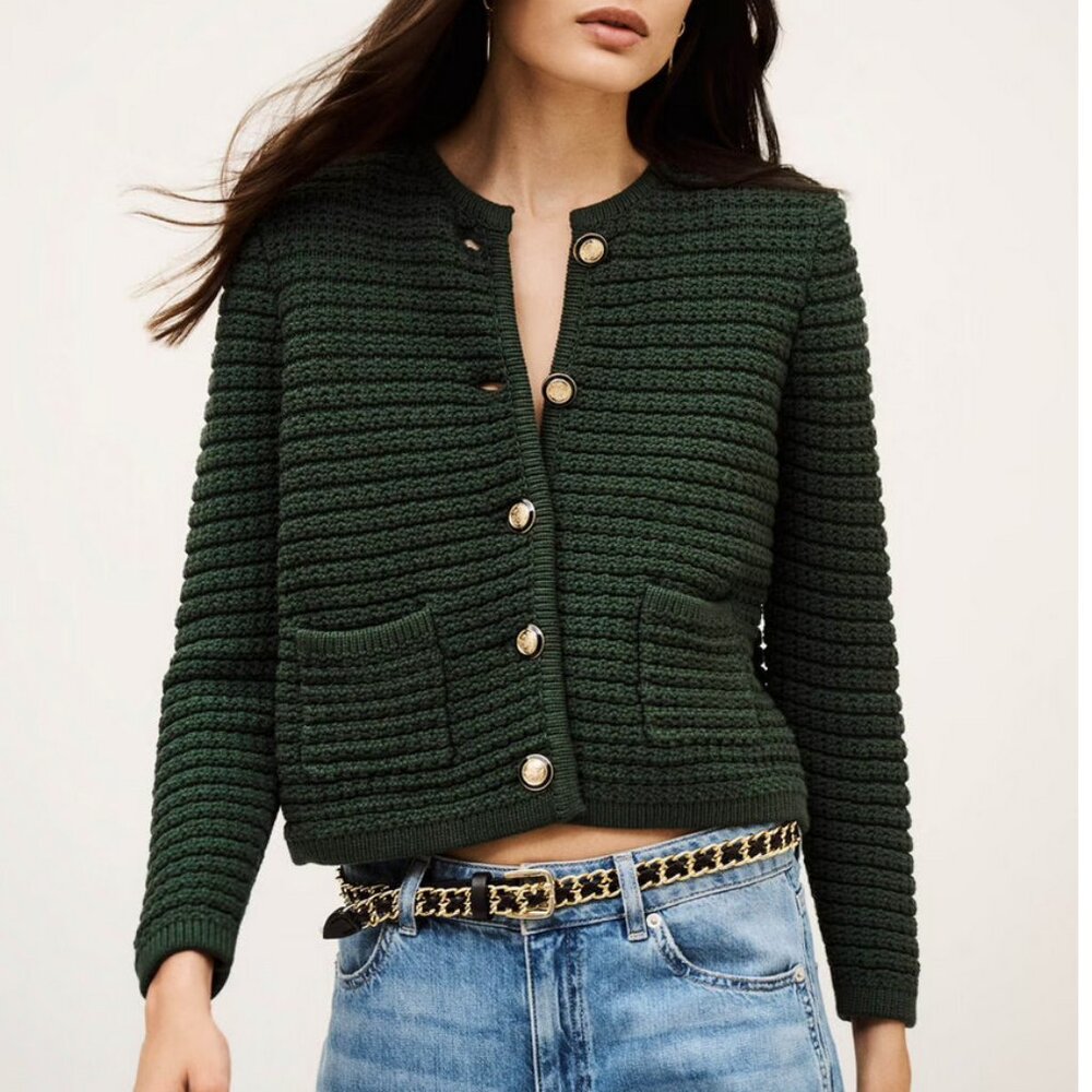 BEST Ba&sh Gaspard Cardigan - Vertbouteille Green French Causal Knit Classic